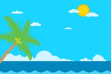Fototapeta na wymiar Sea and sky background summer.Tropical scene with ocean.Coconut tree and seascape.