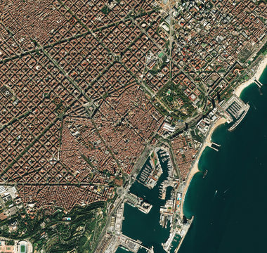 High resolution Satellite image of Barcelona, Spain (Isolated imagery of Spain. Elements of this image furnished by NASA)