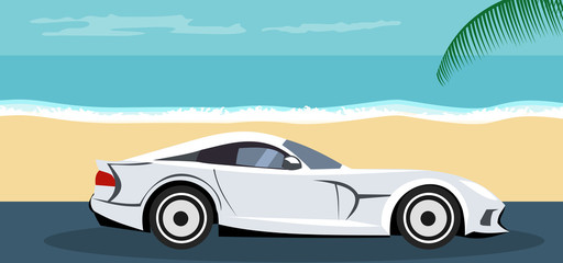 Design background of car parked on the beach