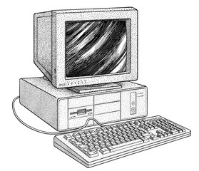 Vintage computer illustration, drawing, engraving, ink, line art, vector - 286796643