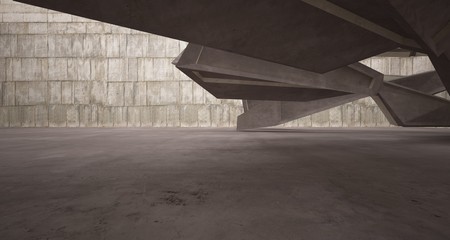 Abstract brown and beige concrete interior. 3D illustration and rendering.