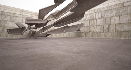 Abstract brown and beige concrete interior. 3D illustration and rendering.