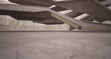 Abstract brown and beige concrete interior. 3D illustration and rendering.