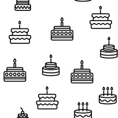 Birthday Cake Seamless Pattern Vector Contour Illustration