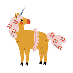 Cute Uncorn, Adorable Fantasy Animal Character, Side View Vector Illustration