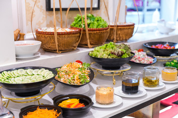 Salad bar with vegetables in the restaurant, healthy food