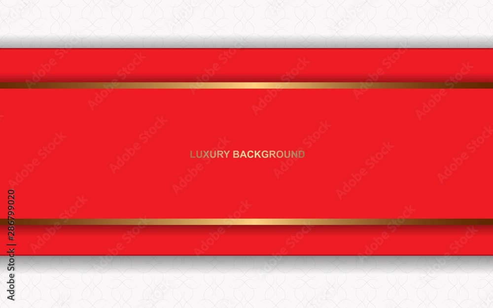 Poster abstract red and white overlapping layers background a combination with golden texture line decorati