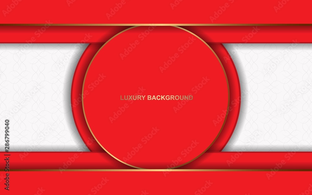 Poster abstract red and white overlapping layers background a combination with golden texture line decorati