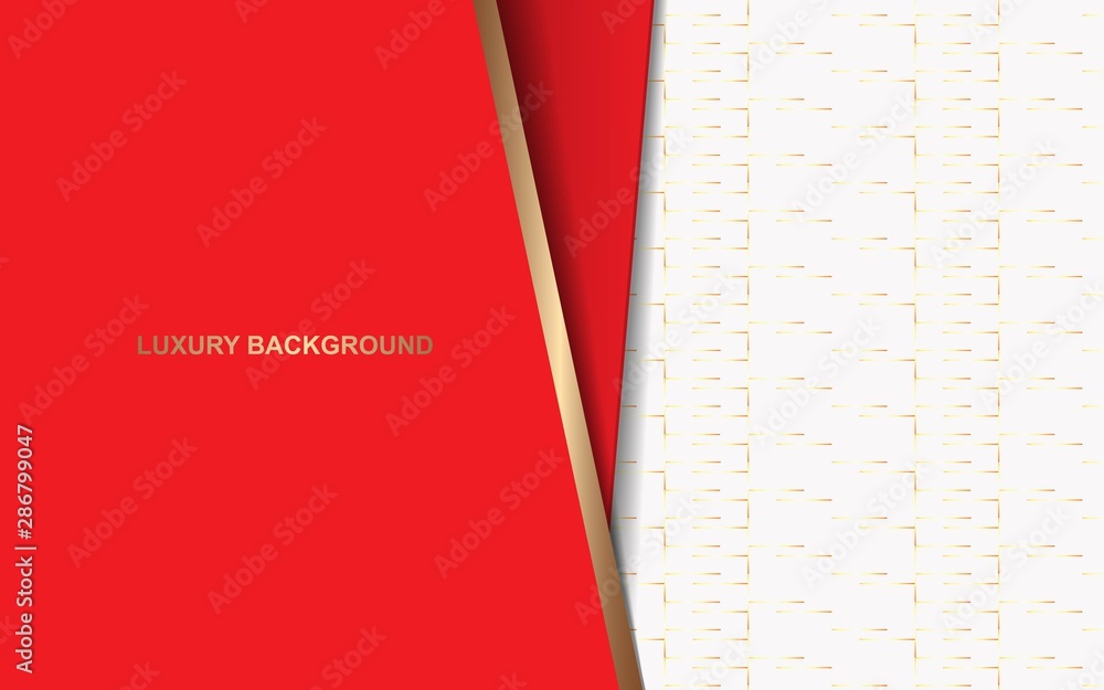 Poster abstract red and white overlapping layers background a combination with golden texture line decorati