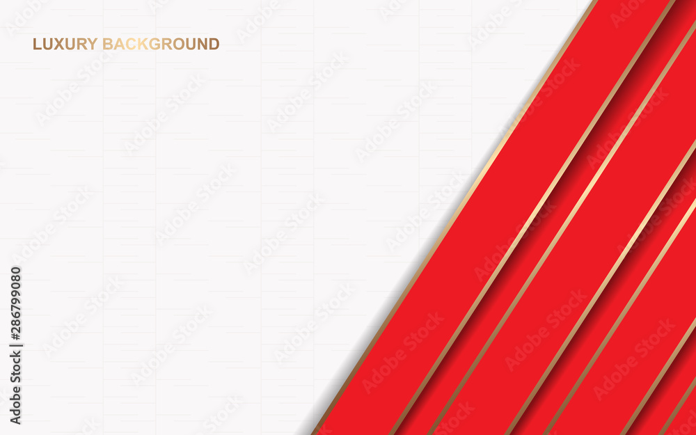 Poster abstract red and white overlapping layers background a combination with golden texture line decorati