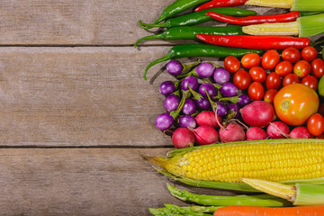 Backgroud of fresh food tasty and healthy varis vegetables are on the wooden table