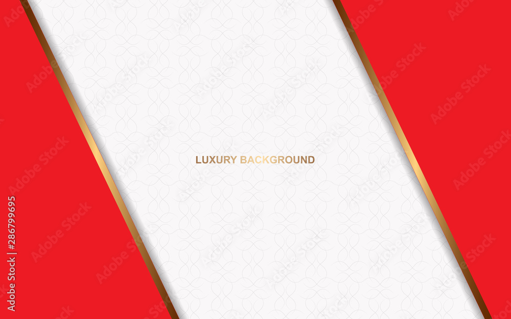 Poster abstract red and white overlapping layers background a combination with golden texture line decorati