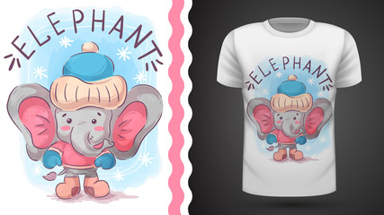 Winter elephant - idea for print t-shirt