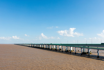 Hangzhou Bay Bridge, among ten of the longest trans-ocean bridges in the world, in Zhejiang, China.