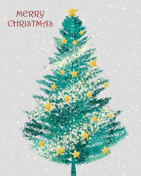 クリスマスツリー　クリスマス　木　もみの木　クリスマス　イベント　大木　星　オーナメント　水彩風
