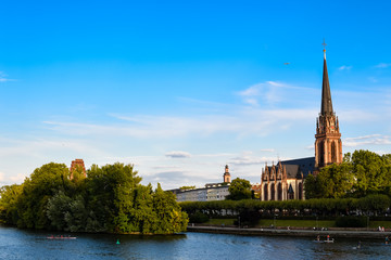 Fototapeta na wymiar Frankfurt Germany, Church on the river