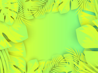 Bright tropical background with green jungle plants. Vector exotic paper cut style with leafs.