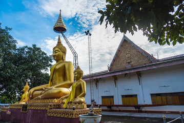 Buddha statue at Wat Chaiyo Warawithan temple, most popular religion traveling destination at Angthong province, Thailand.