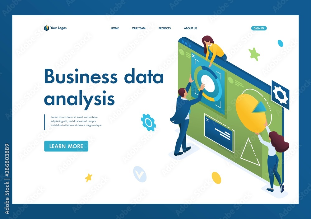Poster young team of entrepreneurs engaged in business analysis on a large tablet. data analysis concept. 3