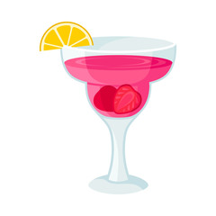 Pink drink in a glass on a high leg. Vector illustration on a white background.