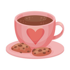Pink mug with tea. Vector illustration on a white background.