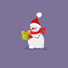 Full length portrait of a snowman holding gift. - Vector