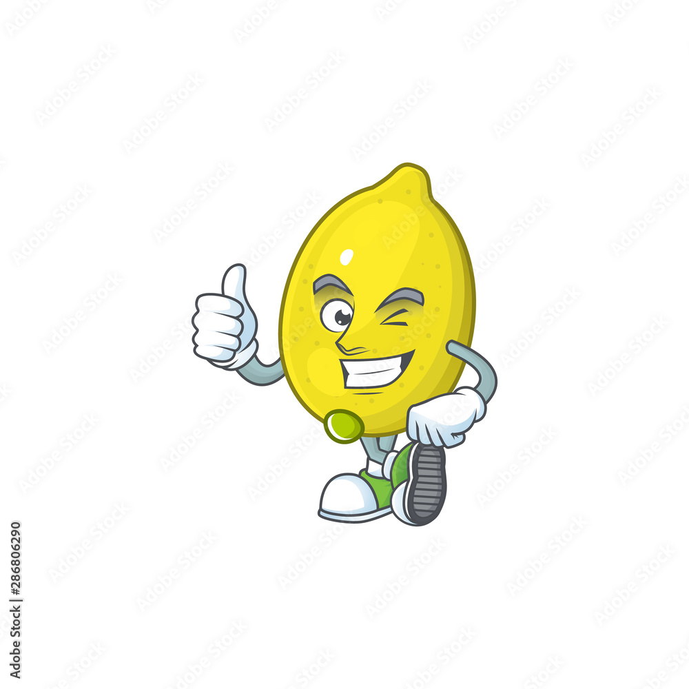 Poster thumbs up lemon character with design cartoon mascot