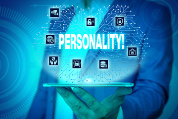 Text sign showing Personality. Business photo text combination characteristics that form...