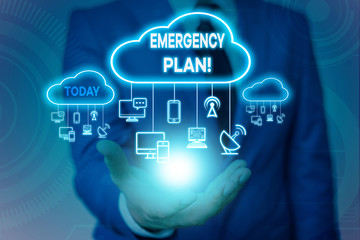 Conceptual hand writing showing Emergency Plan. Concept meaning actions developed to mitigate...