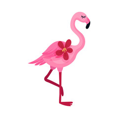 Pink flamingo. Vector illustration on a white background.
