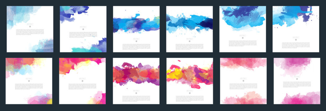 Bundle set of vector red and blue, warn and cold, fire and water watercolor background for poster, brochure or flyer