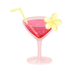 Pink cocktail. Vector illustration on a white background.