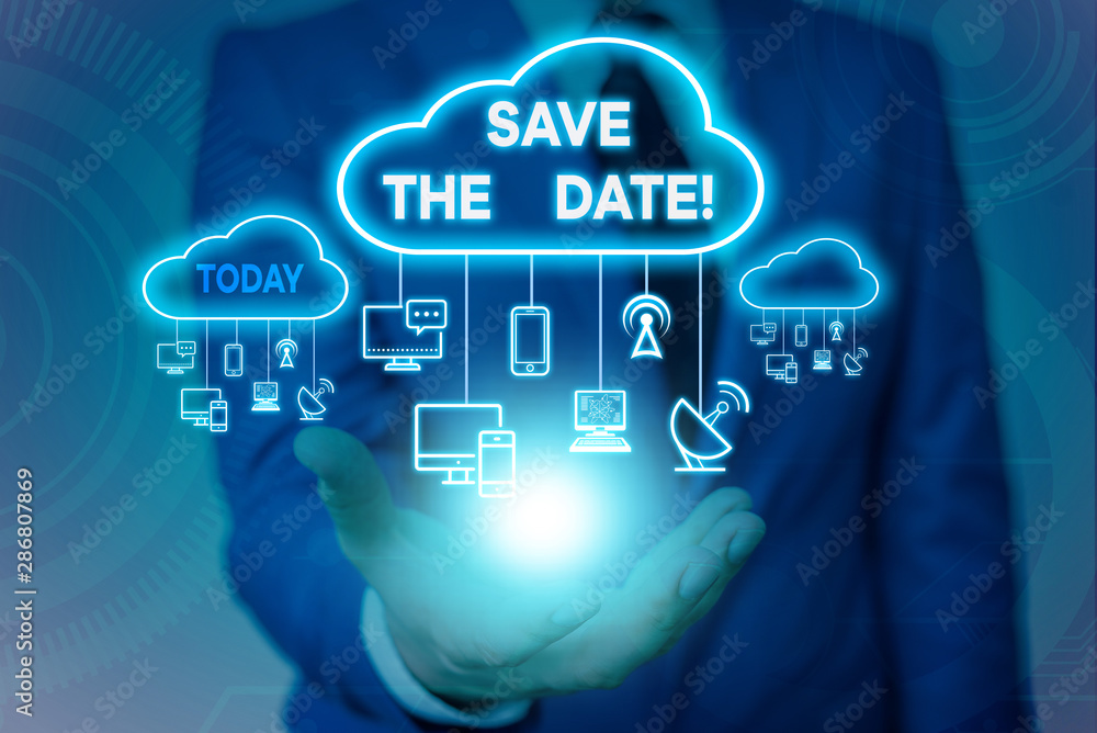Aufkleber conceptual hand writing showing save the date. concept meaning organizing events well make day speci