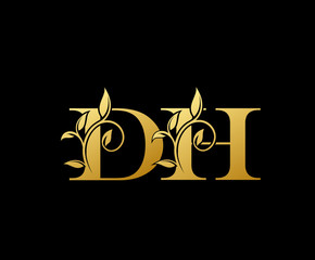 Golden letter D and H, DH, vintage decorative letter logo icon.