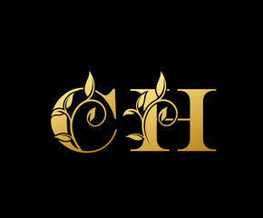 Golden letter C and H, CH, vintage decorative letter logo icon.