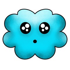 Surprised light blue cloud Doodle monster illustration with cartoon faces. Fantasy emoticons