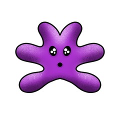 Smiling purple Doodle monster illustration with cartoon faces. Fantasy emoticons