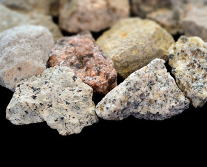 Close-up of various igneous rocks