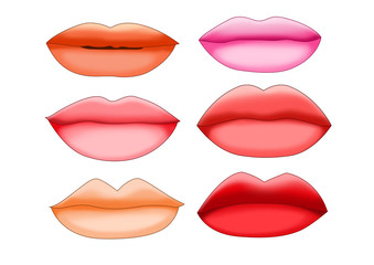 mouth Lips close up Design element isolated collection Stylish colorful different shades of lipstick Beauty Make up expressing different emotions art paint on white background