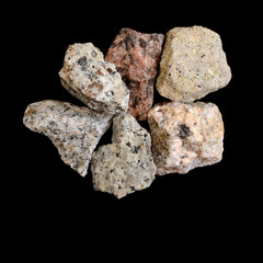 Close-up of various igneous rocks