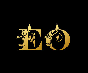 Golden letter E and O, EO, vintage decorative letter logo icon.