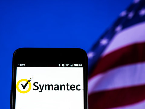 Kiev, Ukraine, September 30, 2018, illustrative editorial. Symantec Corporation logo on a smart phone