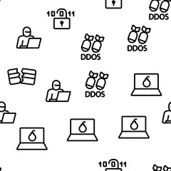 Cyber Attack Seamless Pattern Vector Contour Illustration