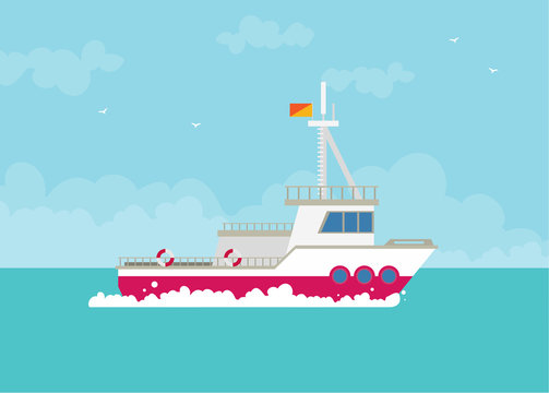 Vector concept of river ocean and sea fishing boat