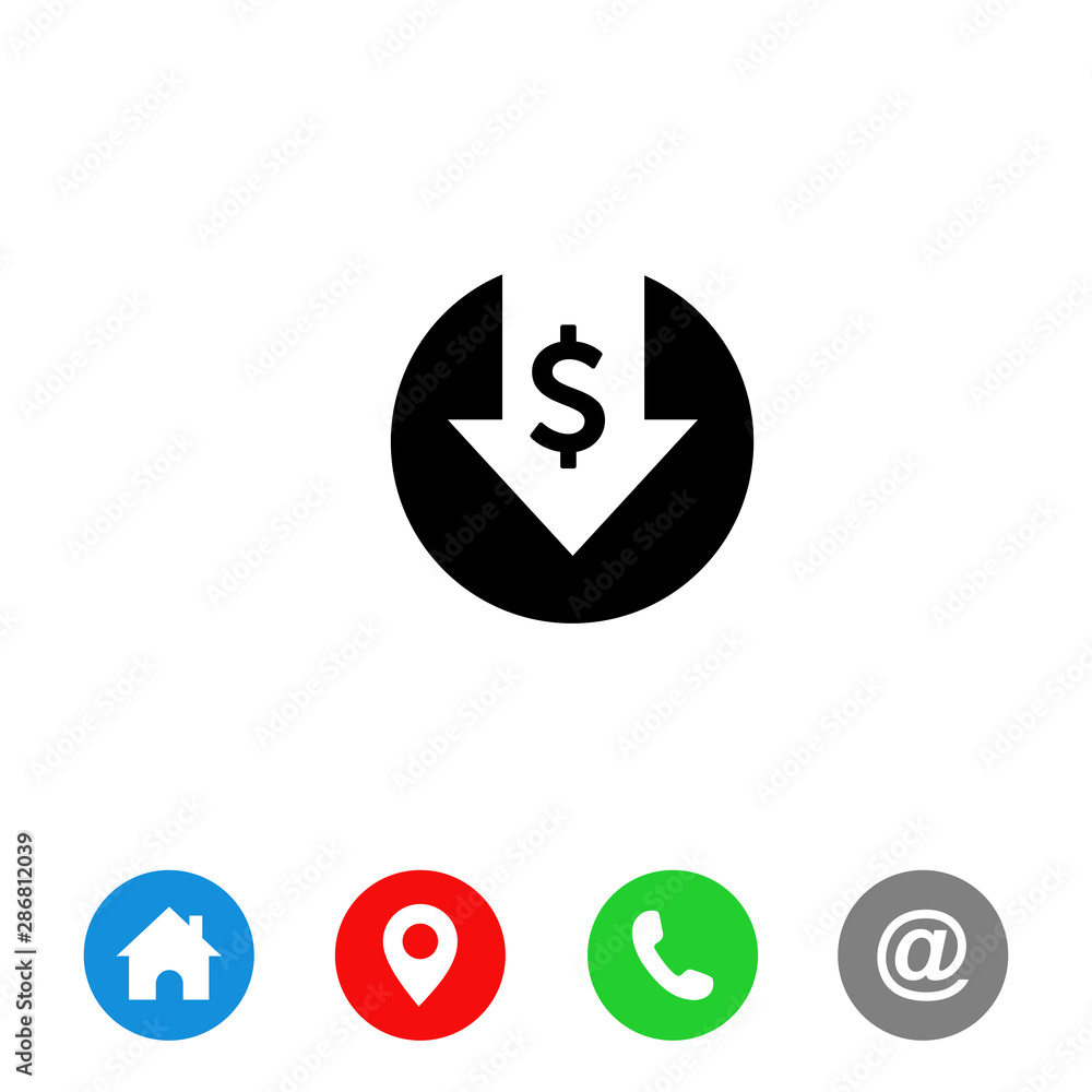 Poster cost reduction icon. dollar down icon vector. symbol for web site computer and mobile vector.