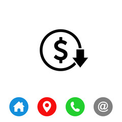 Cost reduction icon. Dollar Down Icon Vector. symbol for web site Computer and mobile vector.
