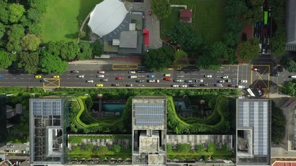 sunny day singapore city downtown famous building park traffic street aerial panorama 4k - Powered by Adobe