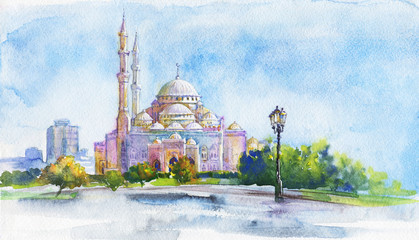 Watercolor Al Noor Mosque - 286814620