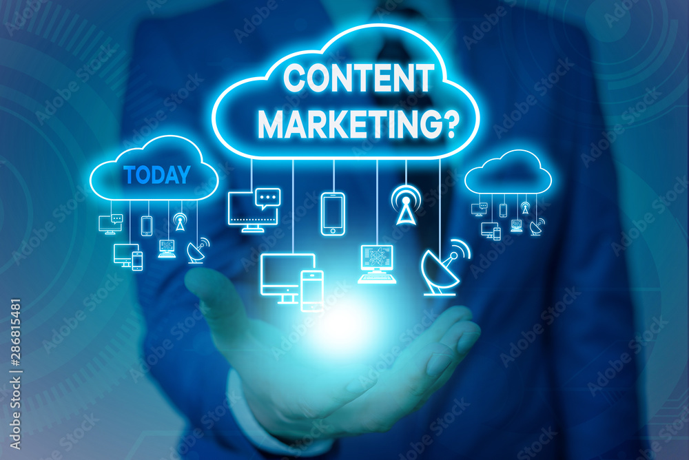 Poster conceptual hand writing showing content marketing question. concept meaning involves creation and sh