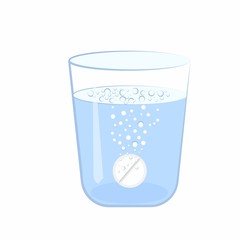 Vector illustration of medication thrown into glass of water
